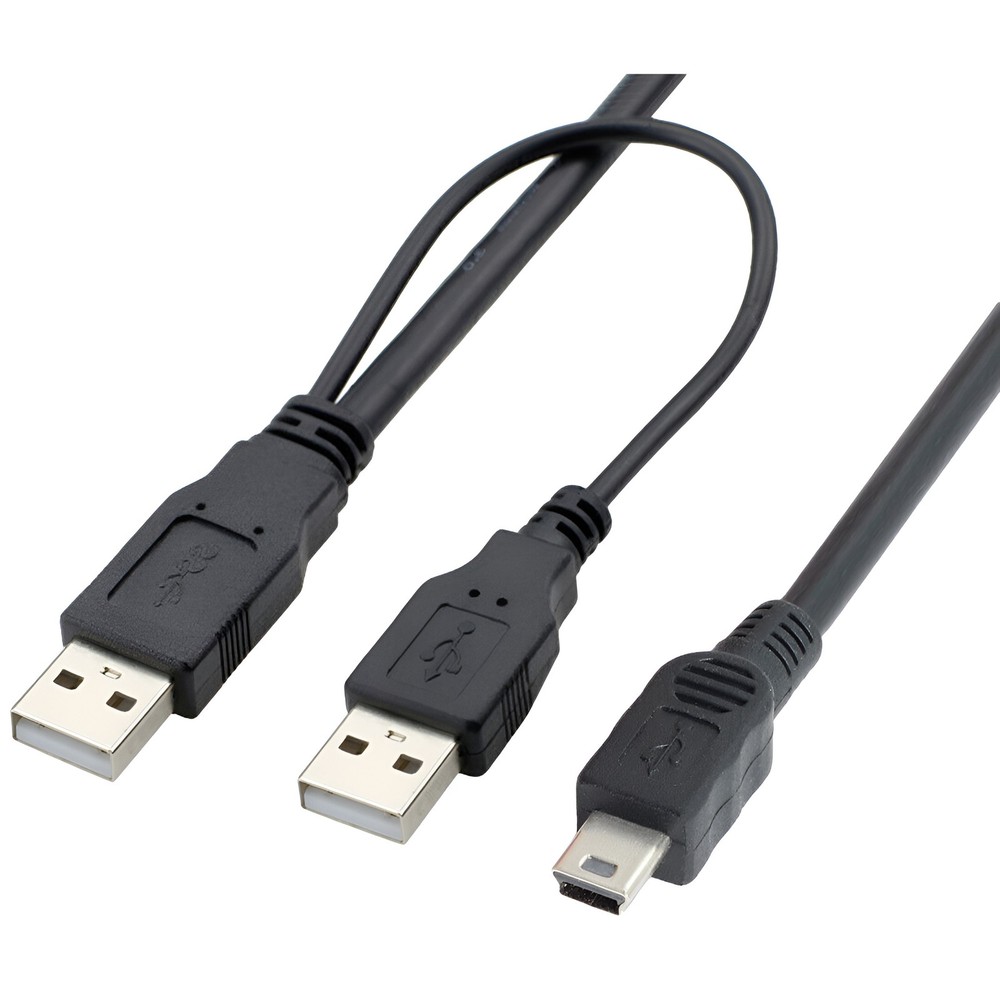 USB Dual Power For Y Shape 2x Type A- Mini B Cable, 18"