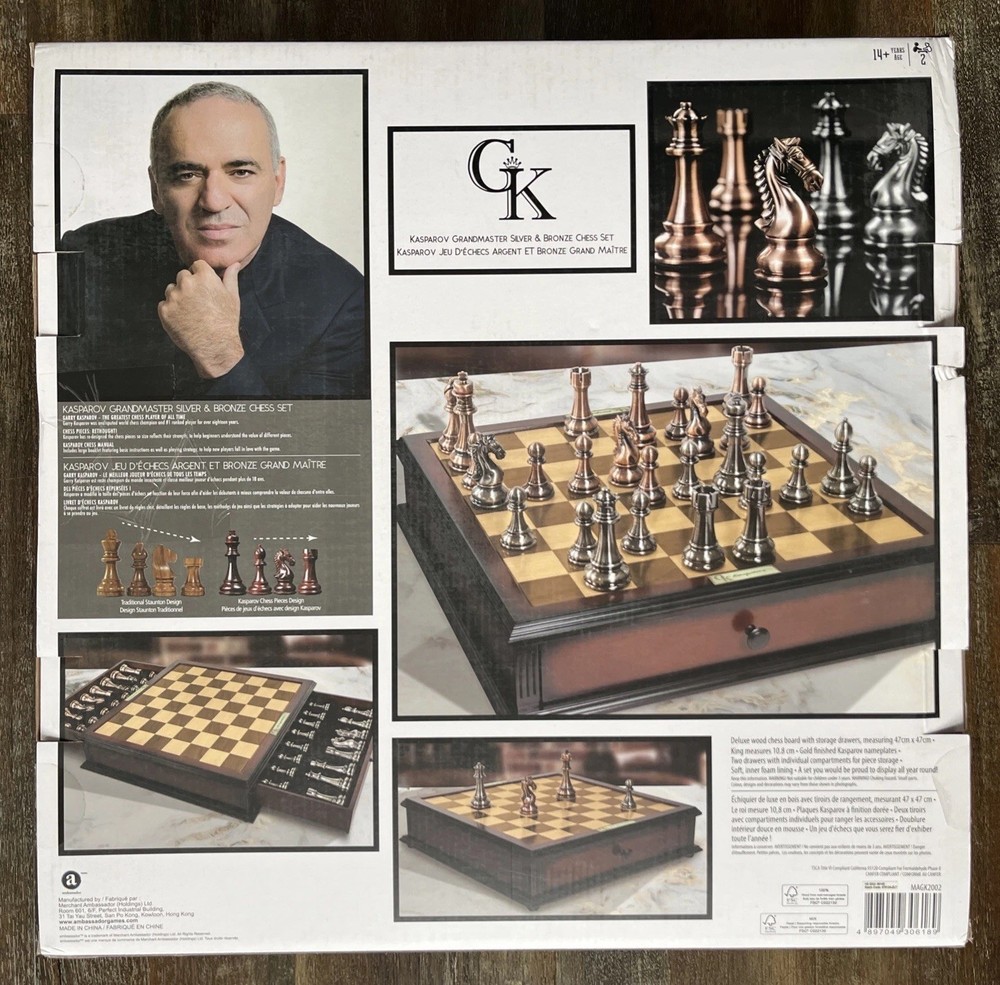 19” Kasparov Grandmaster Silver & Bronze Chess Set - READ