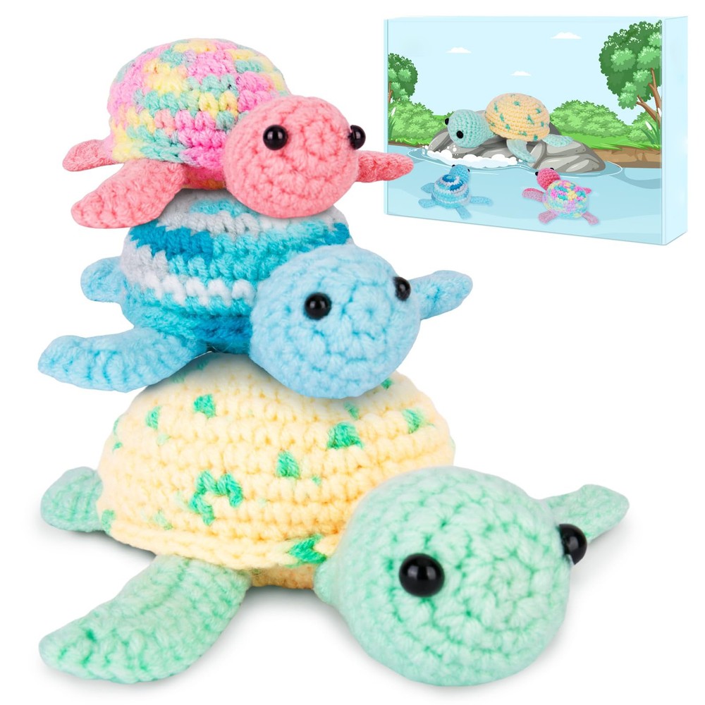 Beginner Crochet Kit With Video Tutorials, 3 Turtles, Knitting Supplies