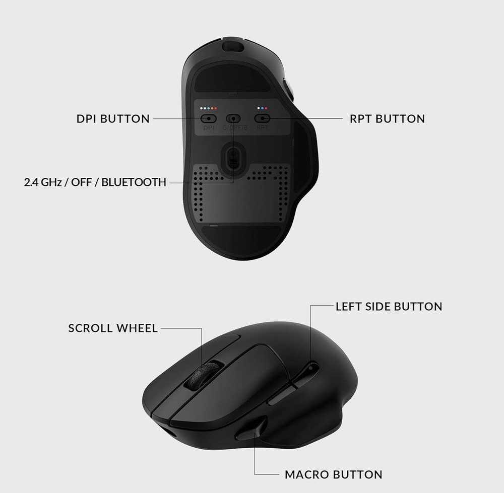 Keychron M7 -A1 Wireless Computer Mouse, 26K DPI Optical Computer Mouse, 2.4 GHz