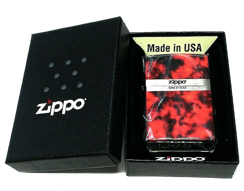 Zippo Red Marble Logo Silver Etching Double Sided Processing Lighter Regular