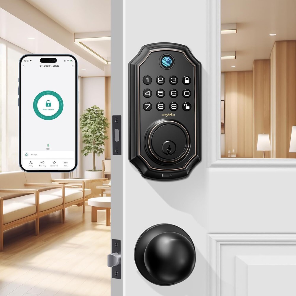 ARPHA Keyless Fingerprint Smart Door Lock Auto Lock Deadbolt APP+Handle Keypad