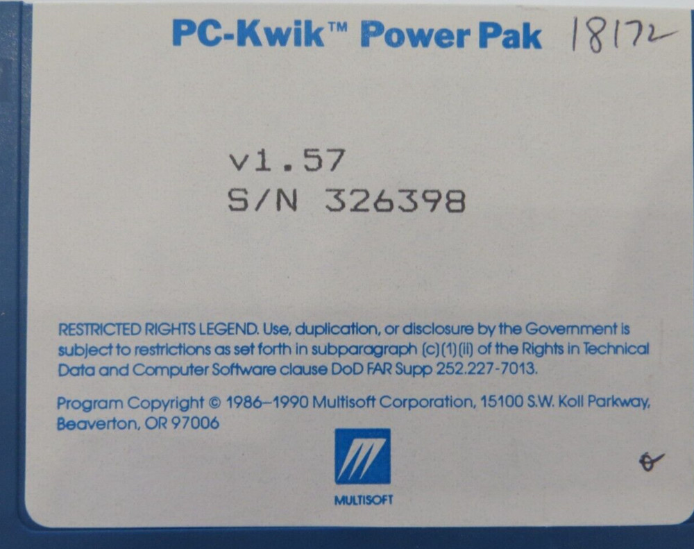 3.5" Floppy Disk PC-KWIK POWER PAK v1.57 1990 Multisoft computer disc vtg