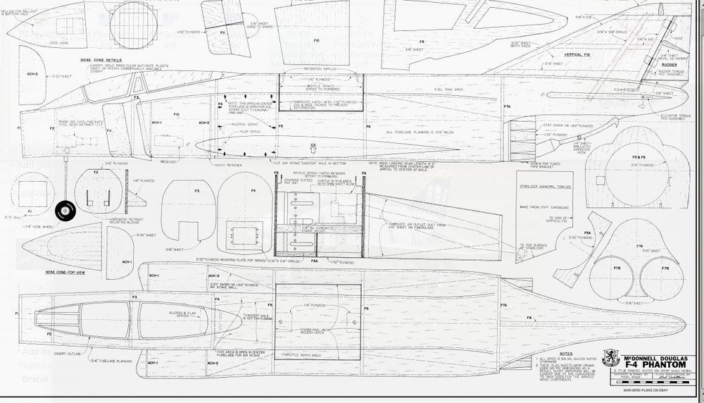 F-4 Phantom 1/5 scale Giant Scale RC AIrplane Printed Plans & Templates
