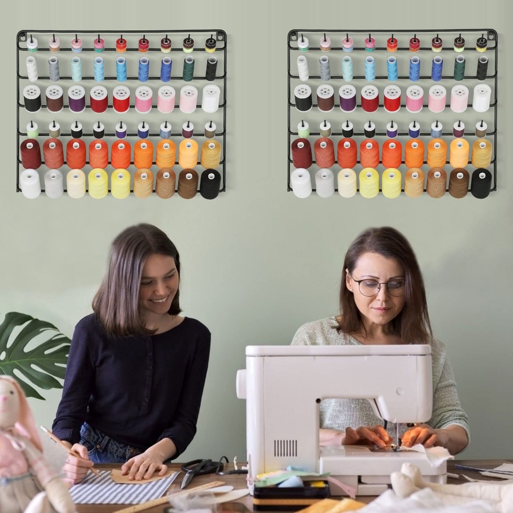 YBING Thread Holder Wall 2 Pack 54 Spools Rack Mount Large, black