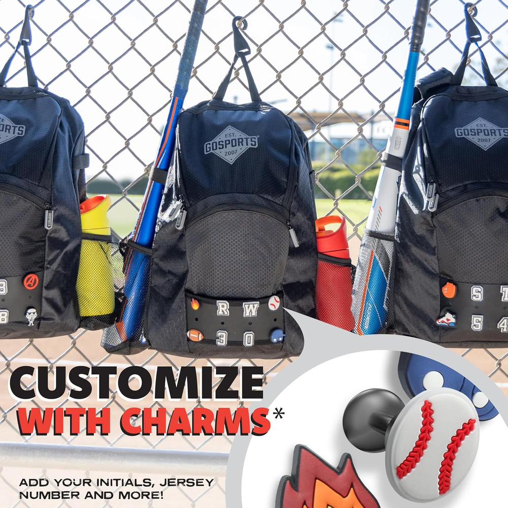 Youth Baseball and Softball Bag with Customizable Charm Panel