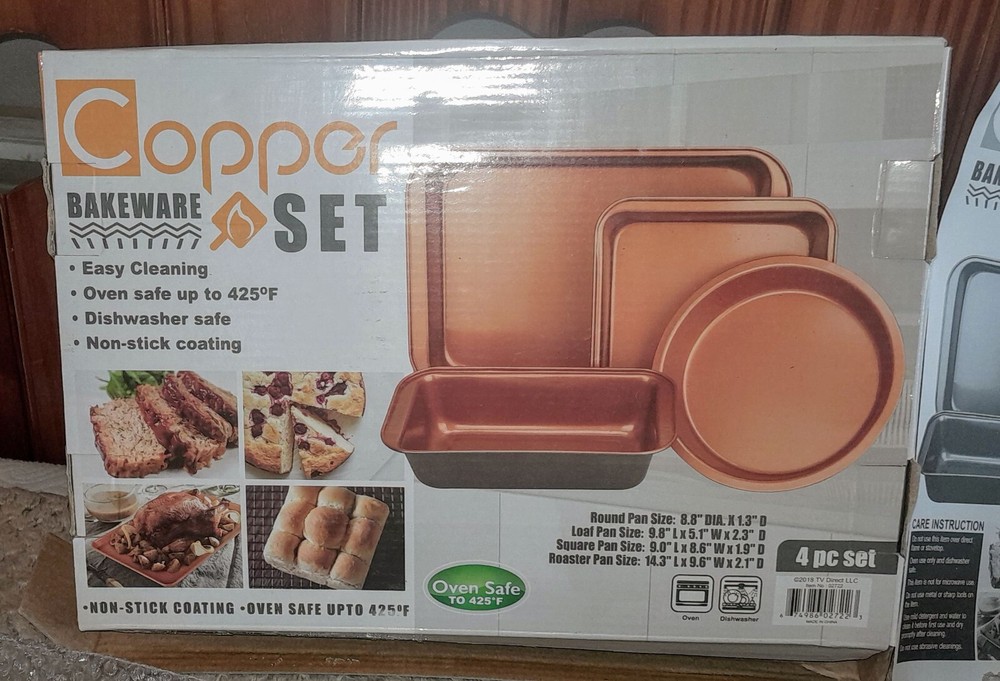 NEW! Opened Box Oven safe Non Stick 4 PC. Copper Bakeware Set
