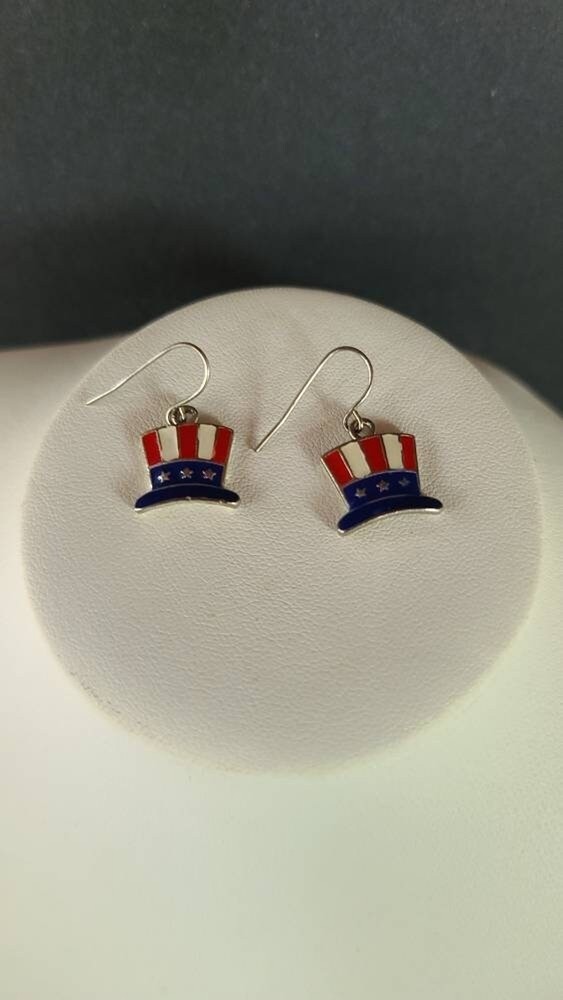 American Flag Hat Shaped Dangling Earrings