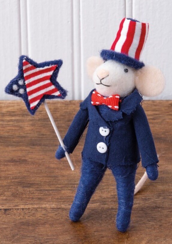 Primitives by Kathy Uncle Sam Mouse Ornament July 4th Americana Mouse