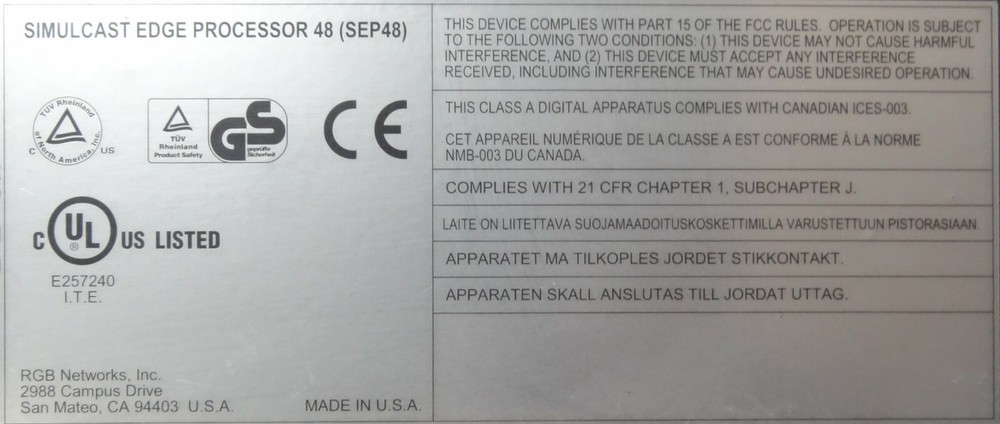Motorola RGB Networks SEP48 Edge Processor MPEG-2 Decoder (No PSU No Cards)