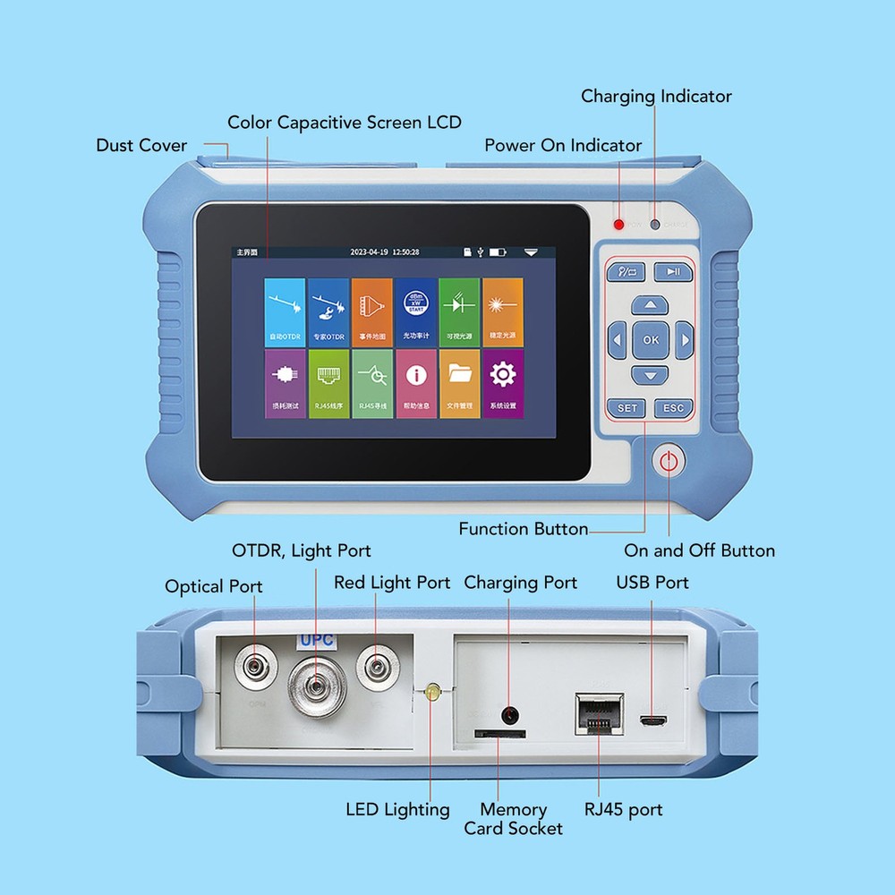 US Plug OTDR Tester Multifunctional Optical Time Domain Reflectometer Wit