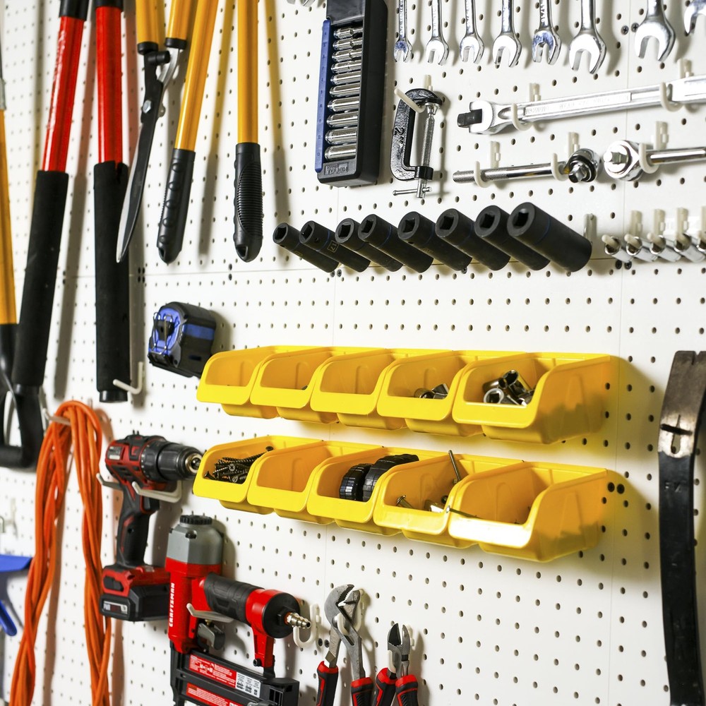 WallPeg Peg board Bin Kit - PB-4 - Pegboard Accessories for Garage Yellow