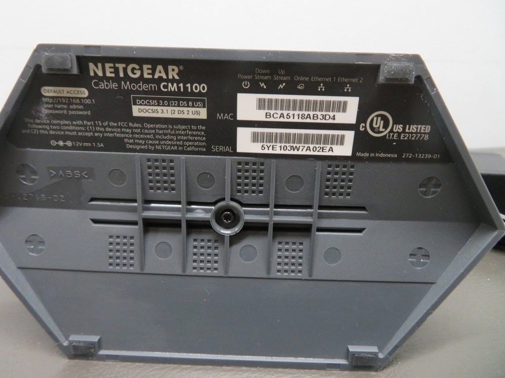 NETGEAR CM1100 Cable Modem with Power Supply - As Is **