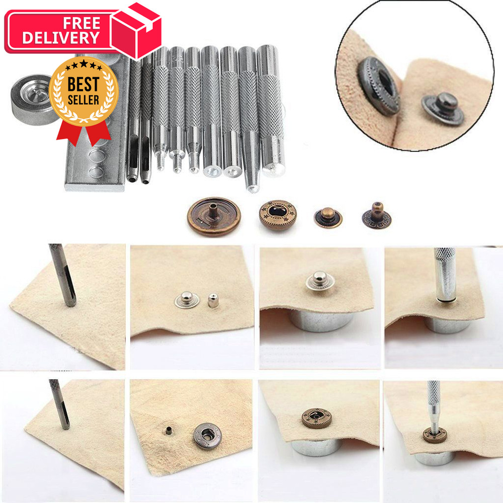 Craft Tool Die Punch Snap Kit Rivet Setter with Base for Hole Silver