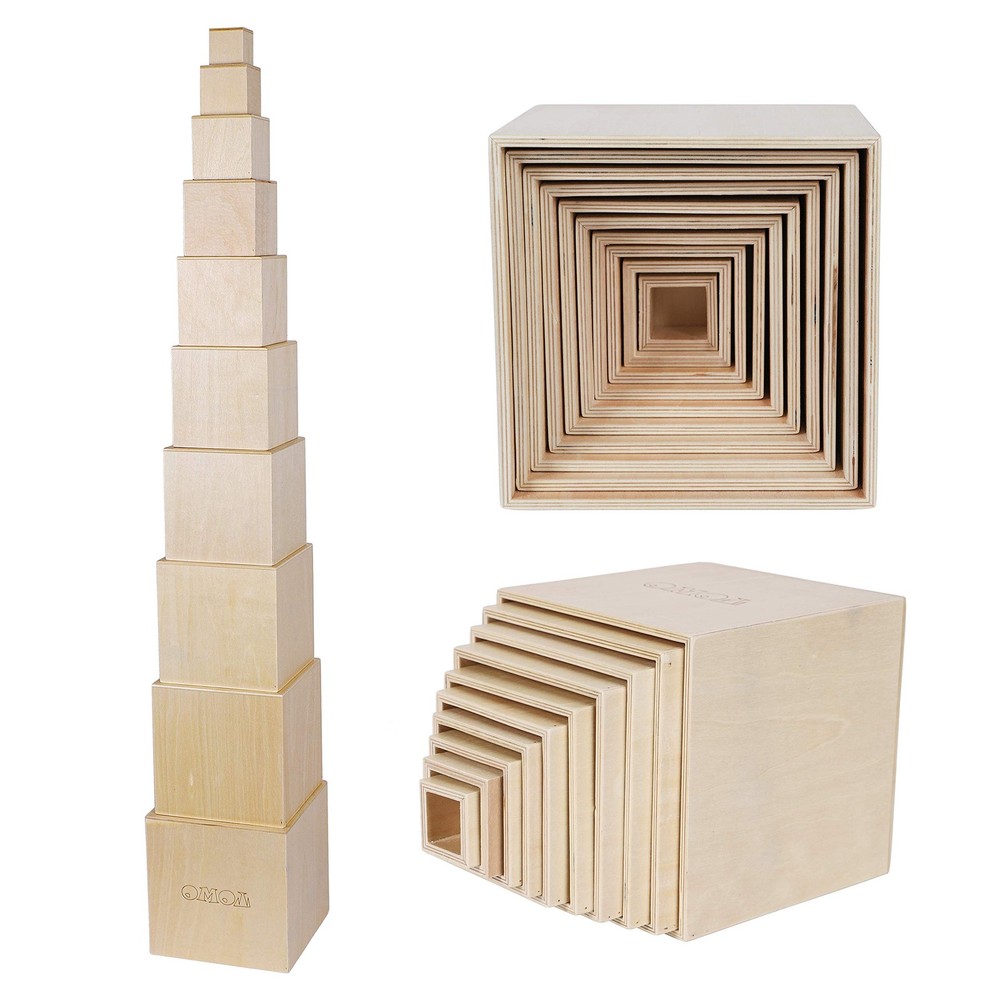 TOWO Wooden Stacking Boxes-Nesting and Sorting Cups Blocks for Todd