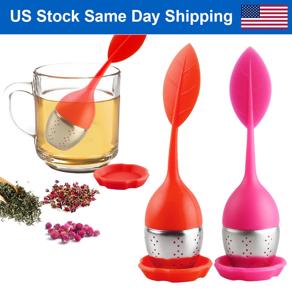 Silicone Tea Infusers Strainer Stainless Herbal Spice Filter Diffuser Pink+Red