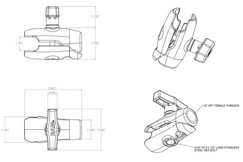RAM-200-1U RAM Single Socket Arm with 1/2" NPT Female Hole & C Size 1.5" Socket