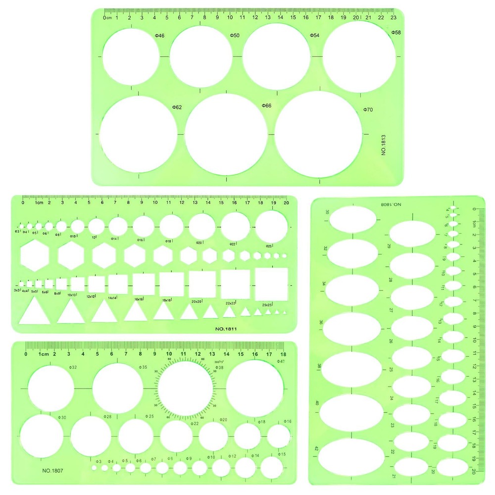 Circle Template for Drawing Drafting, 4Pcs Plastic Circle/Oval/Triangle Shape