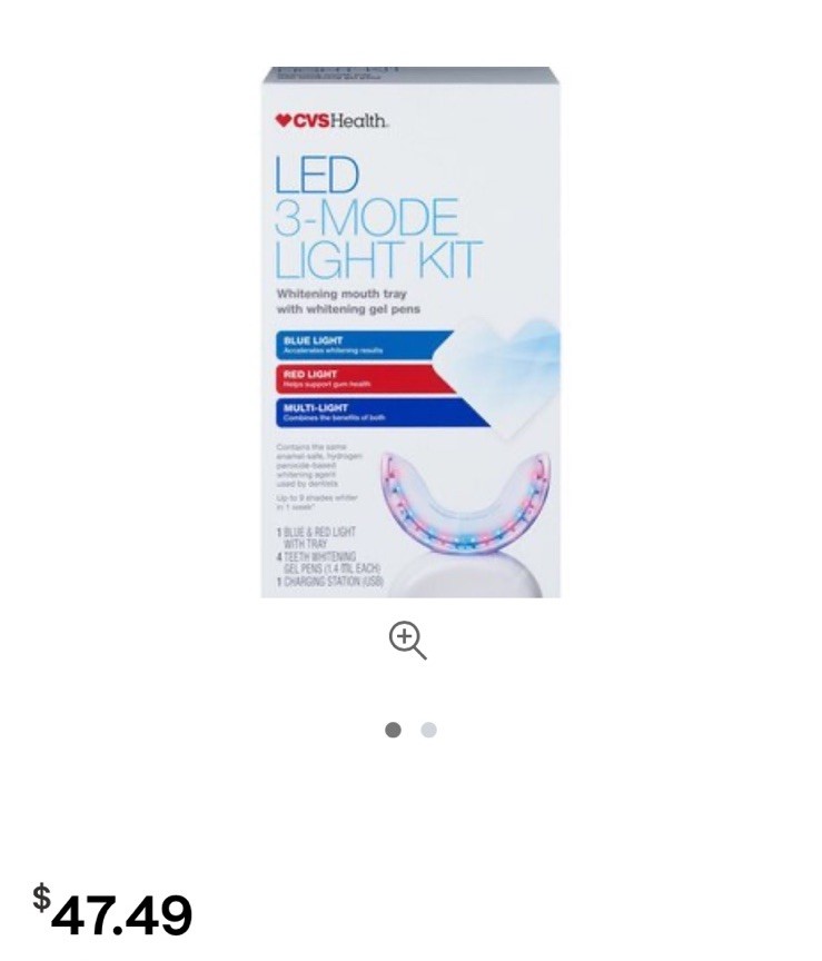 CVS Health LED 3 Mode Light Teeth Whitening Kit Blue Red Multi Light