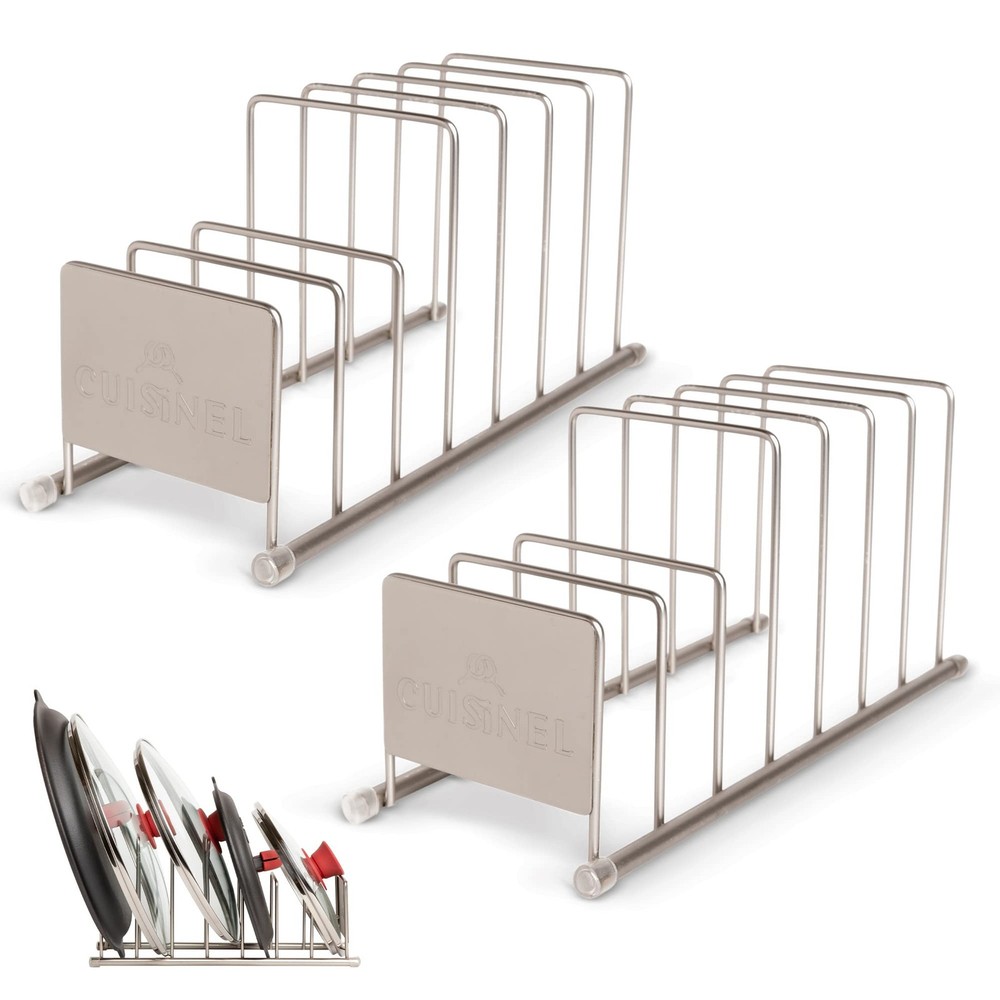 CUISINEL LID AND DISH ORGANIZER RACK 2-PACK SATIN NICKEL KITCHEN STORAGE