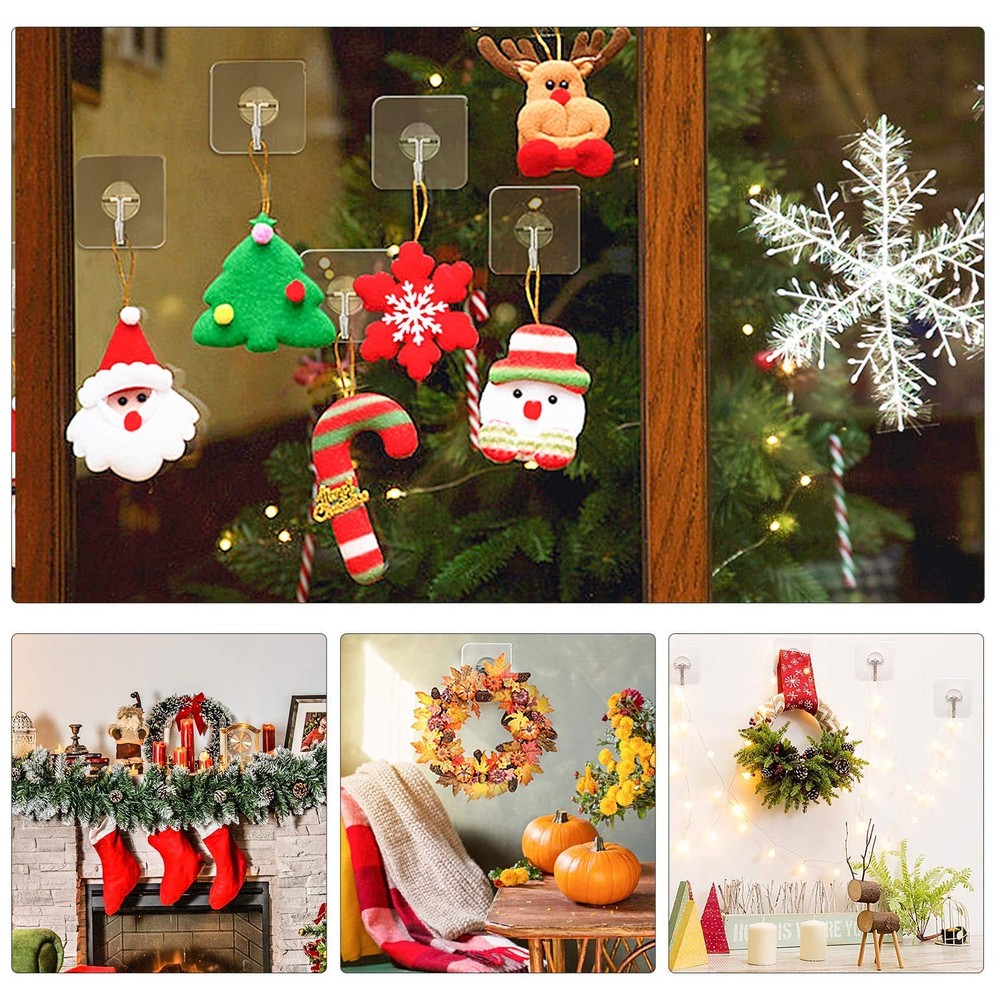 ZNBEN Adhesive Hooks Removable Wall 13 LB Ceiling Hook Medium, Clear