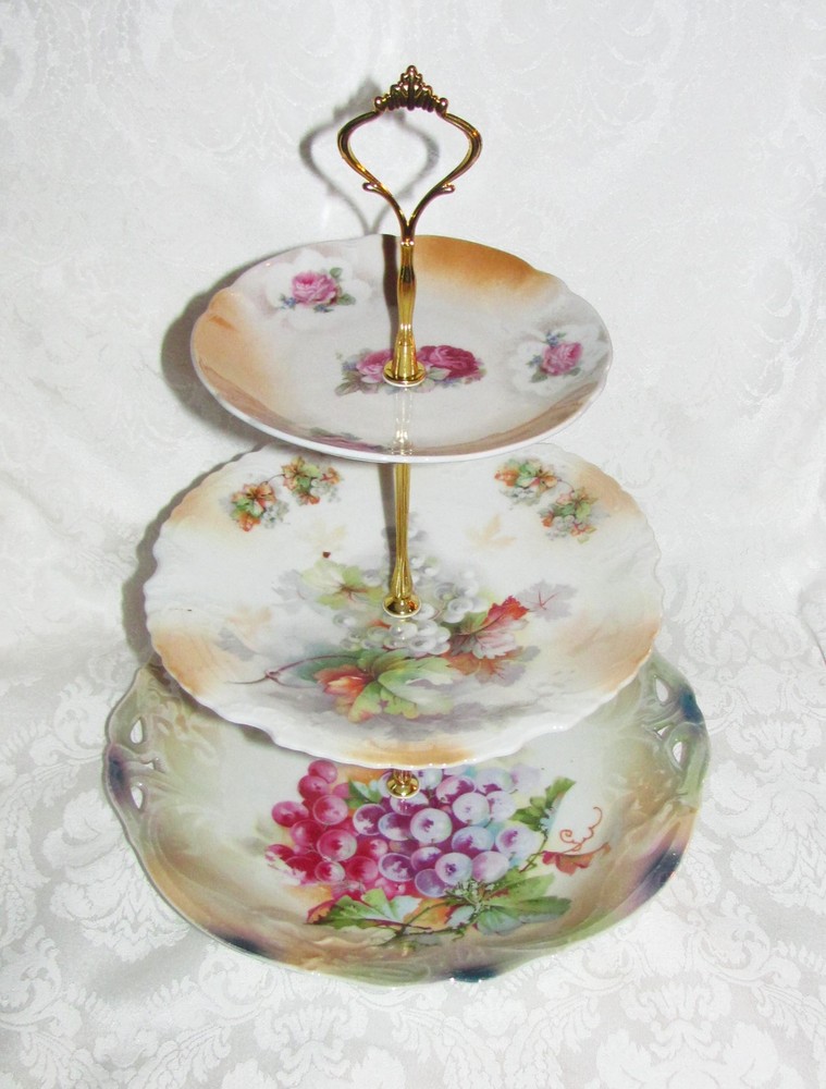 Custom Three Tier Tea Party Cake Stand Made With Antique Lusterware Plates