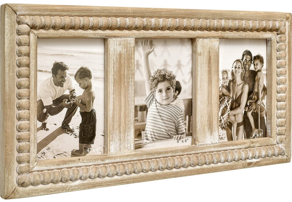 Rustic Distressed Picture Frames Collage with Decorative Beads, 3 Opening 4x6...
