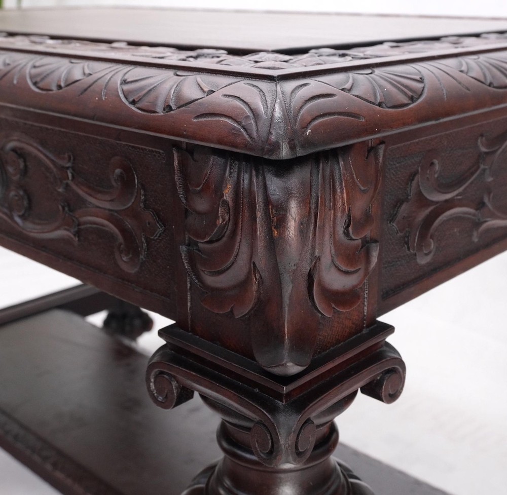 Jacobean Finely Carved Massive Solid Mahogany Partners Desk
