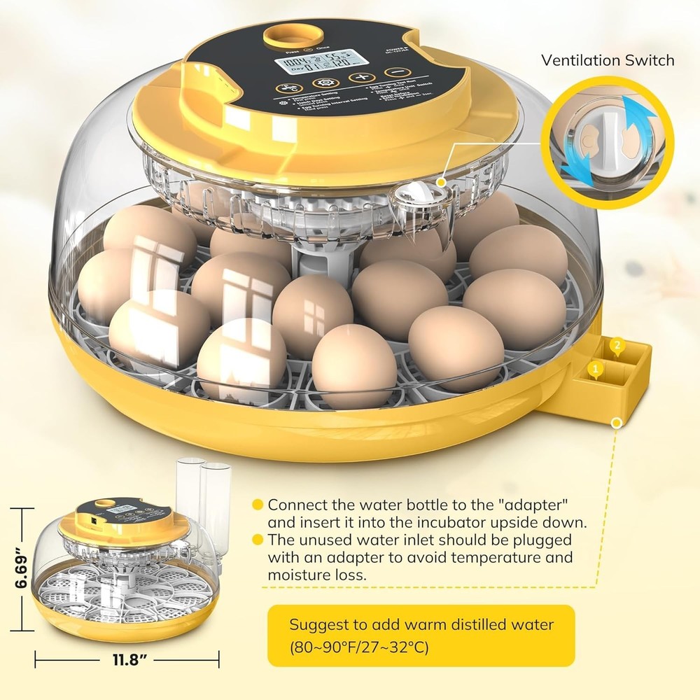 18 Egg Incubator with Automatic Egg Turning and Humidity Control, Chicken Inc...