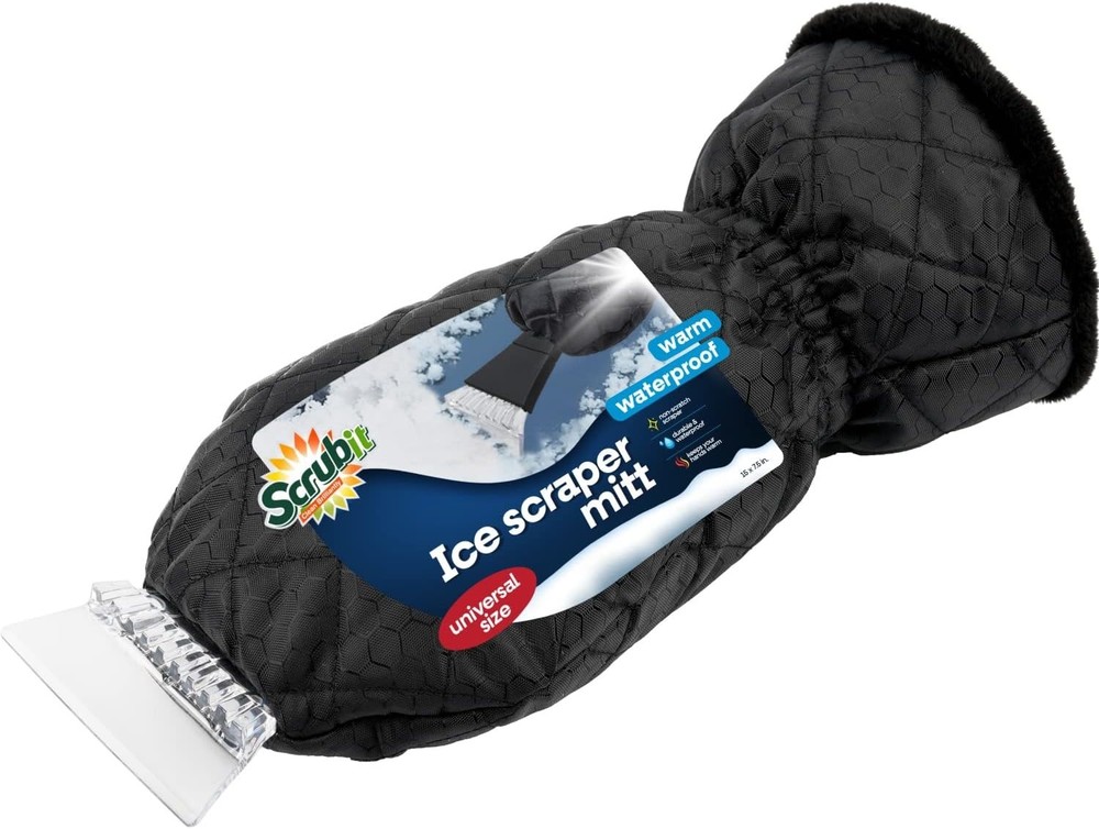 Ergonomic Car Windshield Ice Scraper & Glove Combo in Black - Quick Snow Removal