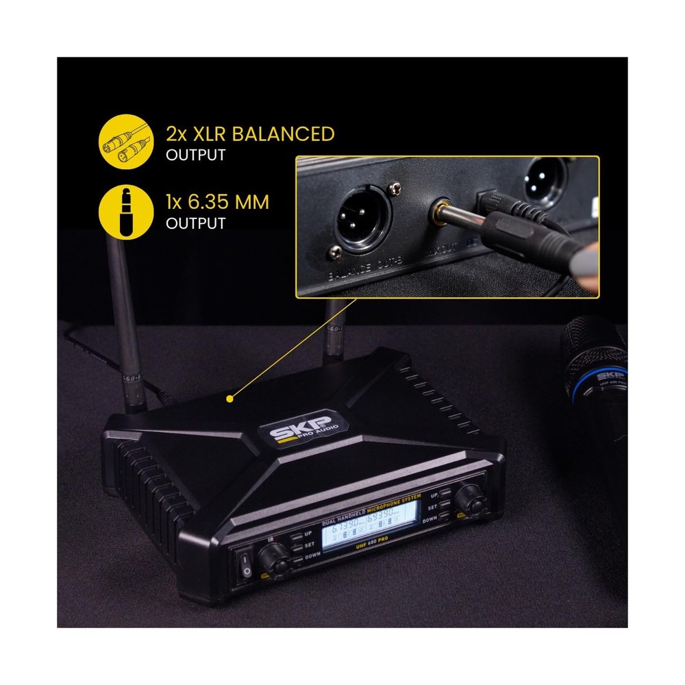 Dual Wireless Microphone System Auto-Scan Long Range Mic Set with Receiver, L...