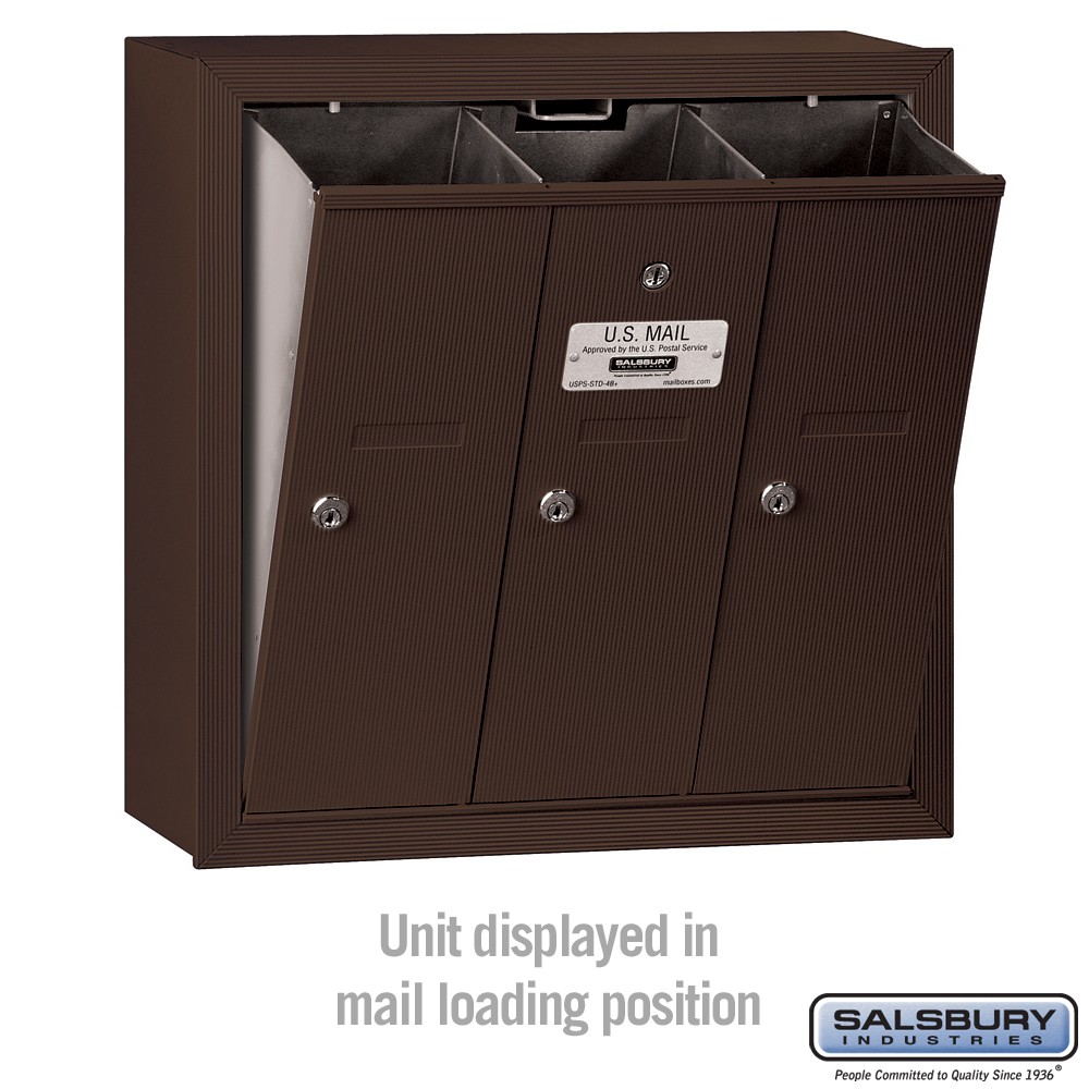 Salsbury Vertical Mailbox - 3 Doors - Bronze - Surface Mounted - USPS Access