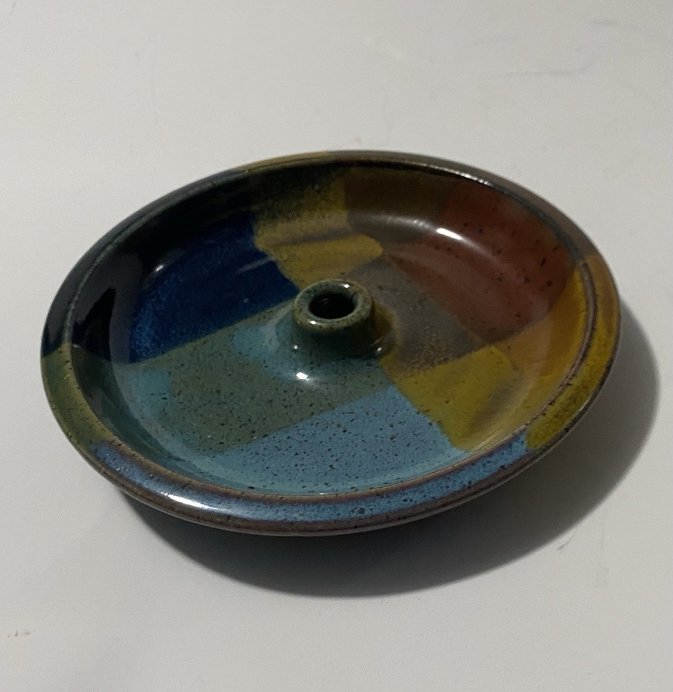 Studio Art Pottery Ceramic Trinket Dish, Olive Plate, Incense Burner? Signed