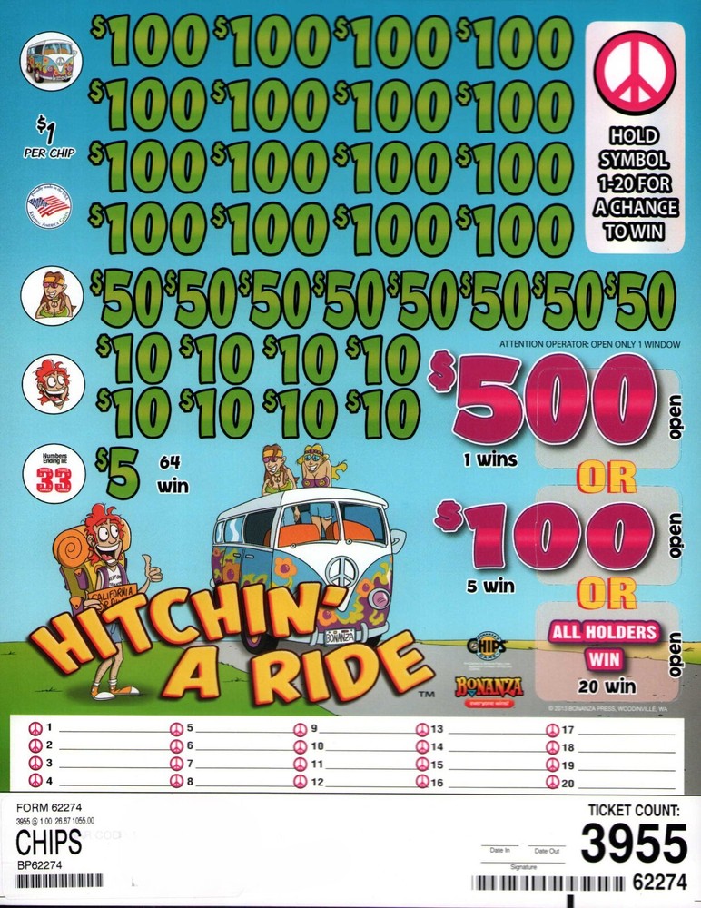 Pull Tab Tickets - Chips- Game - Holder - Hitchin A Ride - 3,955 ct