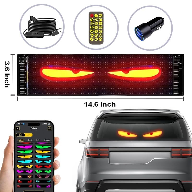 LED Sign for Car – Flexible Devil Eyes Light for Windshield, LED Digital Panel