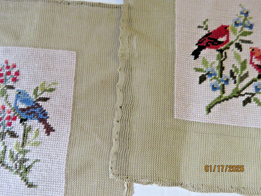 Completed Vintage Bucilla Decorator Wool Tapestry Needlepoints (2) Birds