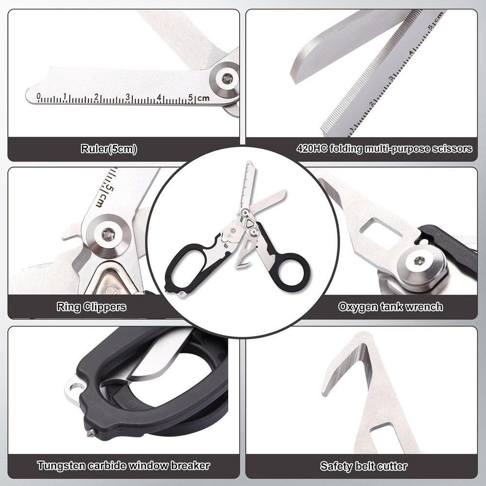6-in-1 foldable Trauma Shears,Camping Tools Emergency Response Medical Scissors