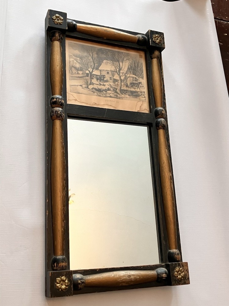 Vintage Currier & Ives Split Mirror/Print Wall Hanging