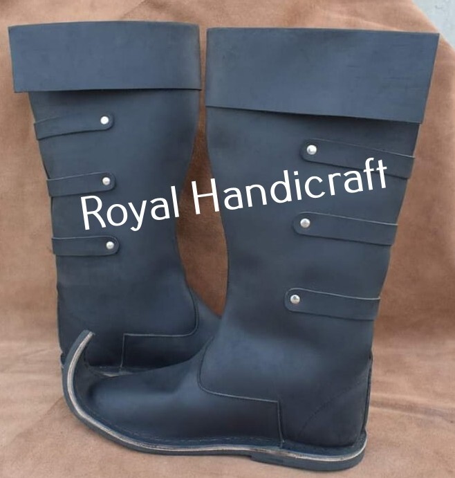 Medieval Era Leather long three button boots Leather long boots foowear pair New