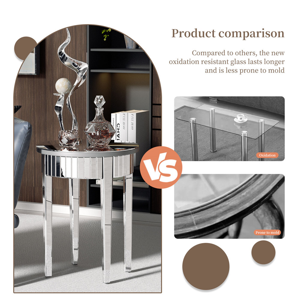 Niche Mirrored Round End Table Exquisite Silver Coffee Table Home Hallway Decor