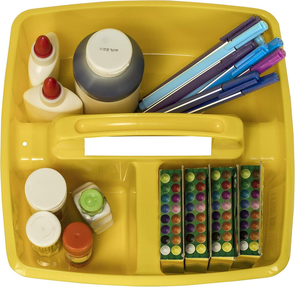 3-Compartment Small Caddy – Multipurpose Classroom Organizer with Handle, Lemon,