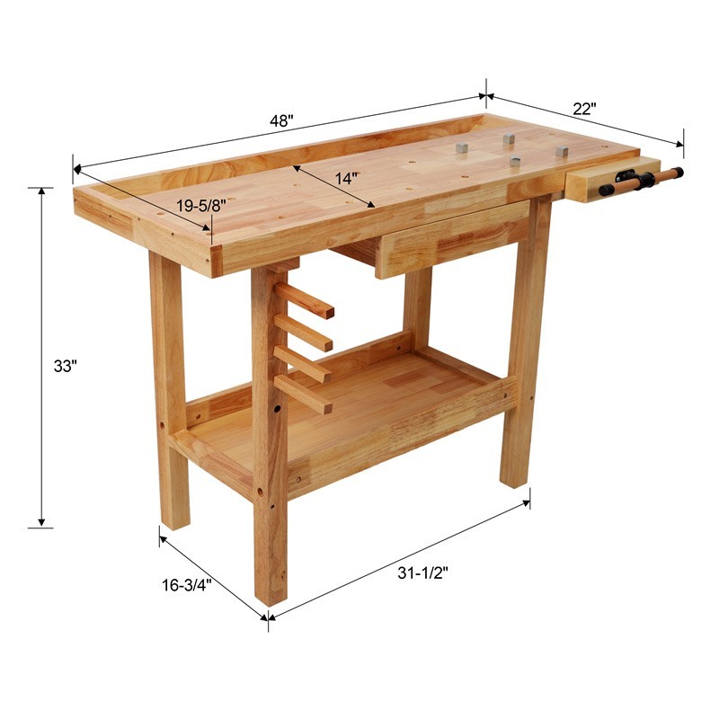 48" Heavy Duty Wood Workbench Work Table w/Adjustable Handle & Drawer for Garage