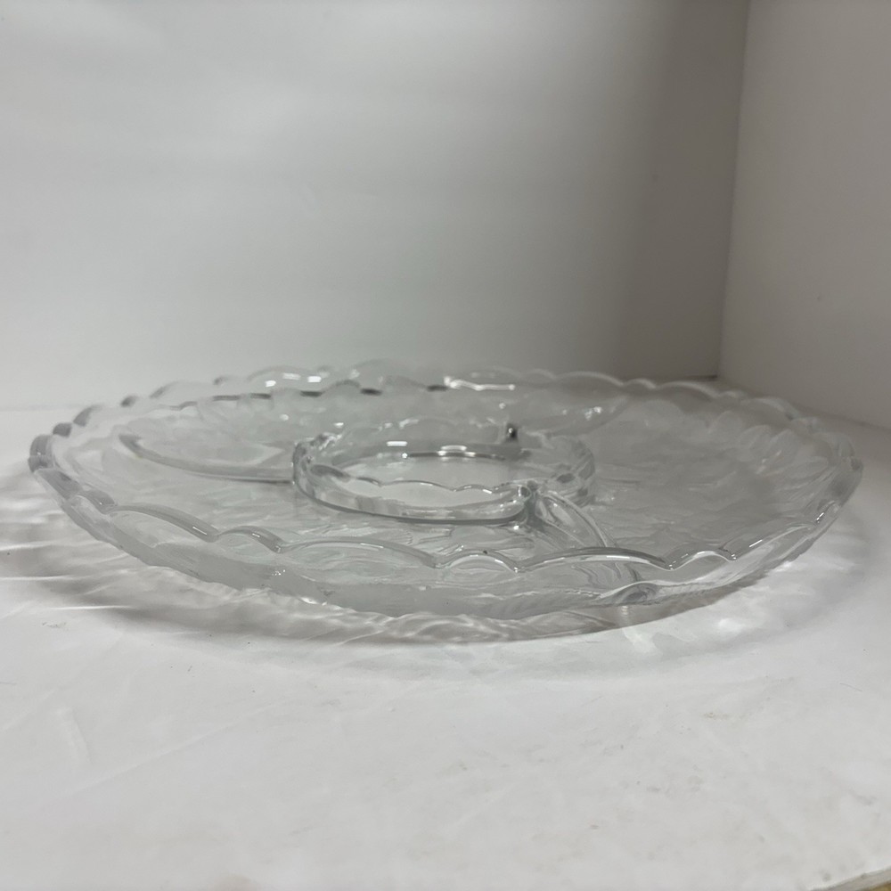 STUDIO NOVA Winter Rose Chip/Dip Server Glass Platter Heavy 14" Boxed Embossed