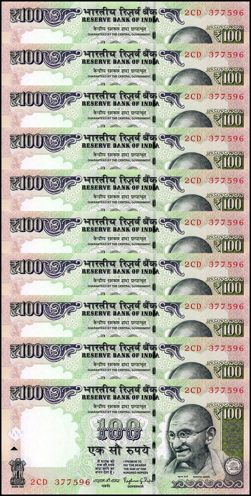 India 100 Rupees, 2014, P-105, UNC, Random Plate Letter, X 10 PCS