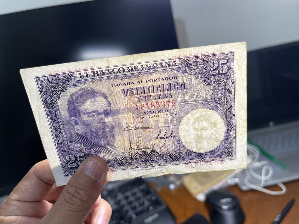 1954 Spain 25 Pesetas 2 Banknotes Lot