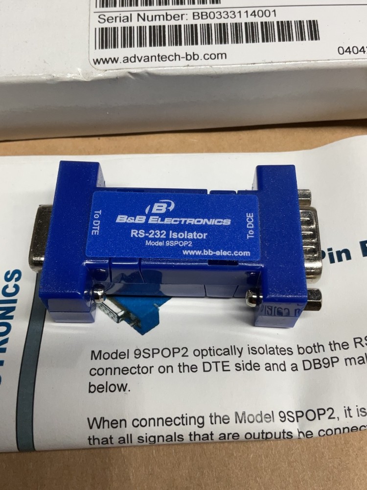 B&B ELECTRONICS RS-232 Isolator 9SPOP2/BB-9SPOP2 #4018X110