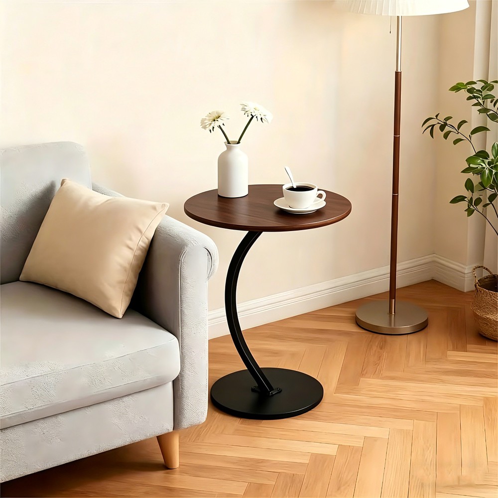 Sofa Side Table with storage shelf Modern Couch Table Lightweight 1-layer brown