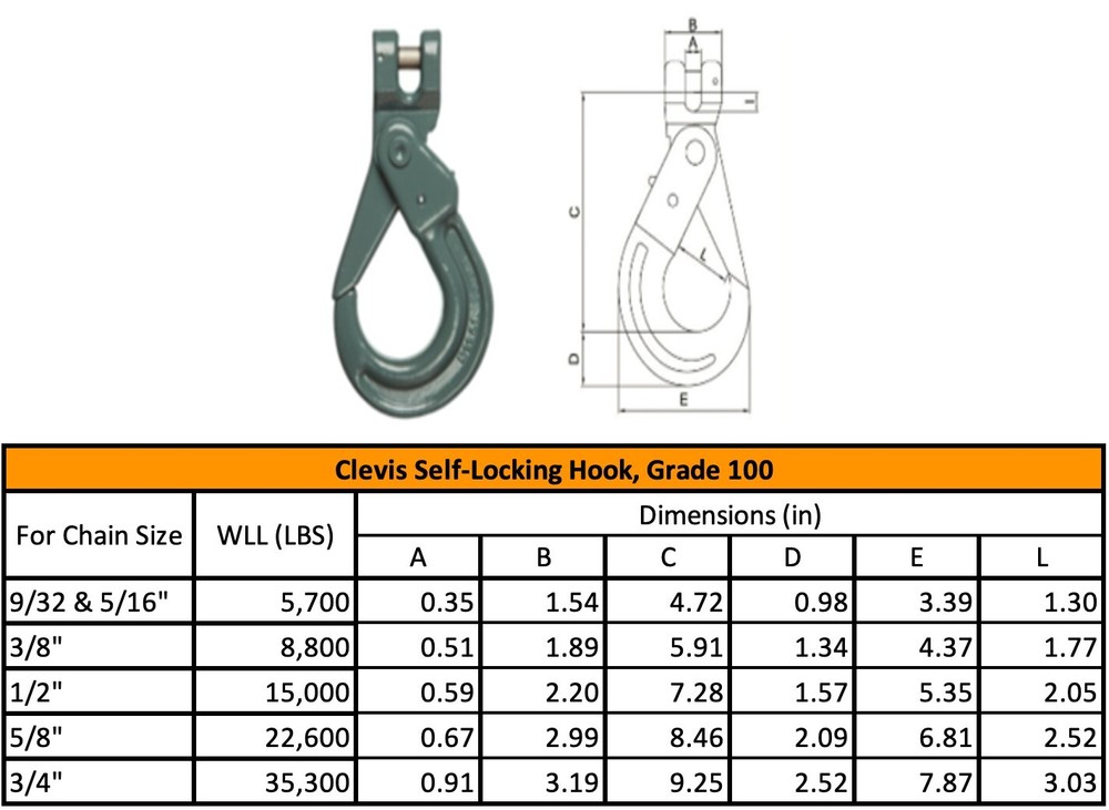 Cartec 1/2" Self Locking Clevis Hook - Grade 100