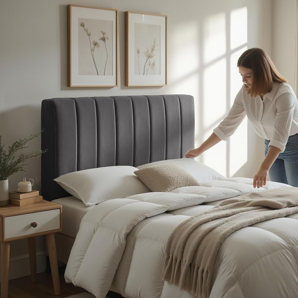Chic Grey Queen Headboard - Foldable, Stain-Resistant, Modern Design for Comfort
