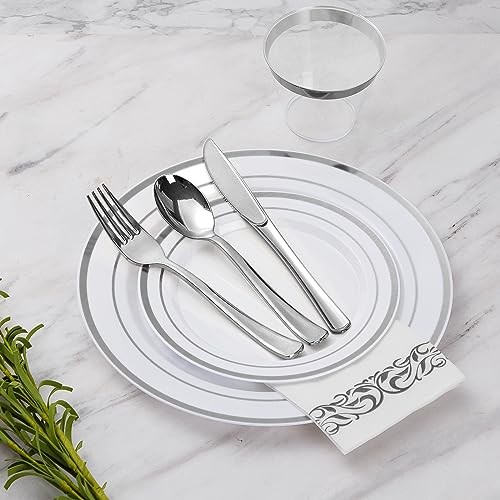 175 Pieces Dinnerware Set for Plastic Plates Disposable for Silver 25 Guests